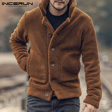 Charger l&#39;image dans la galerie, INCERUN Men Fleece Jackets Coats Streetwear Long Sleeve Solid Lapel Outerwear Button Up Fluffy Fashion Winter Plush Overcoats 7