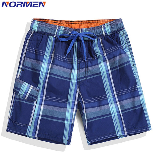 NORMEN 2018 New Arrival Men's Fashion Plaid Board Shorts Cotton Casual Swimwear Short Pants For Man Swimsuit Beach Shorts Hot