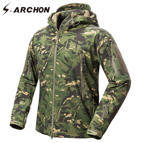 S.ARCHON New Soft Shell Military Camouflage Jackets Men Hooded Waterproof Tactical Fleece Jacket Winter Warm Army Outerwear Coat