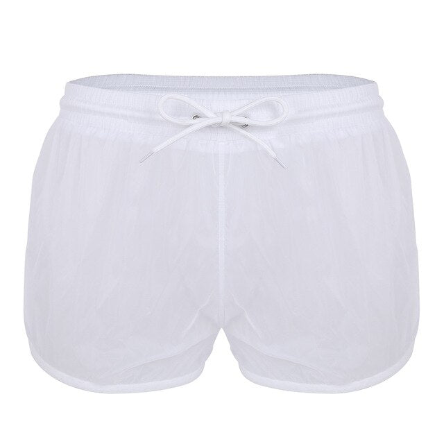 Summer Swimwear Men Transparent Shorts Beach Trunks Man Sexy See Through Board Shorts Drawstring Lightweight Boxers Underwear